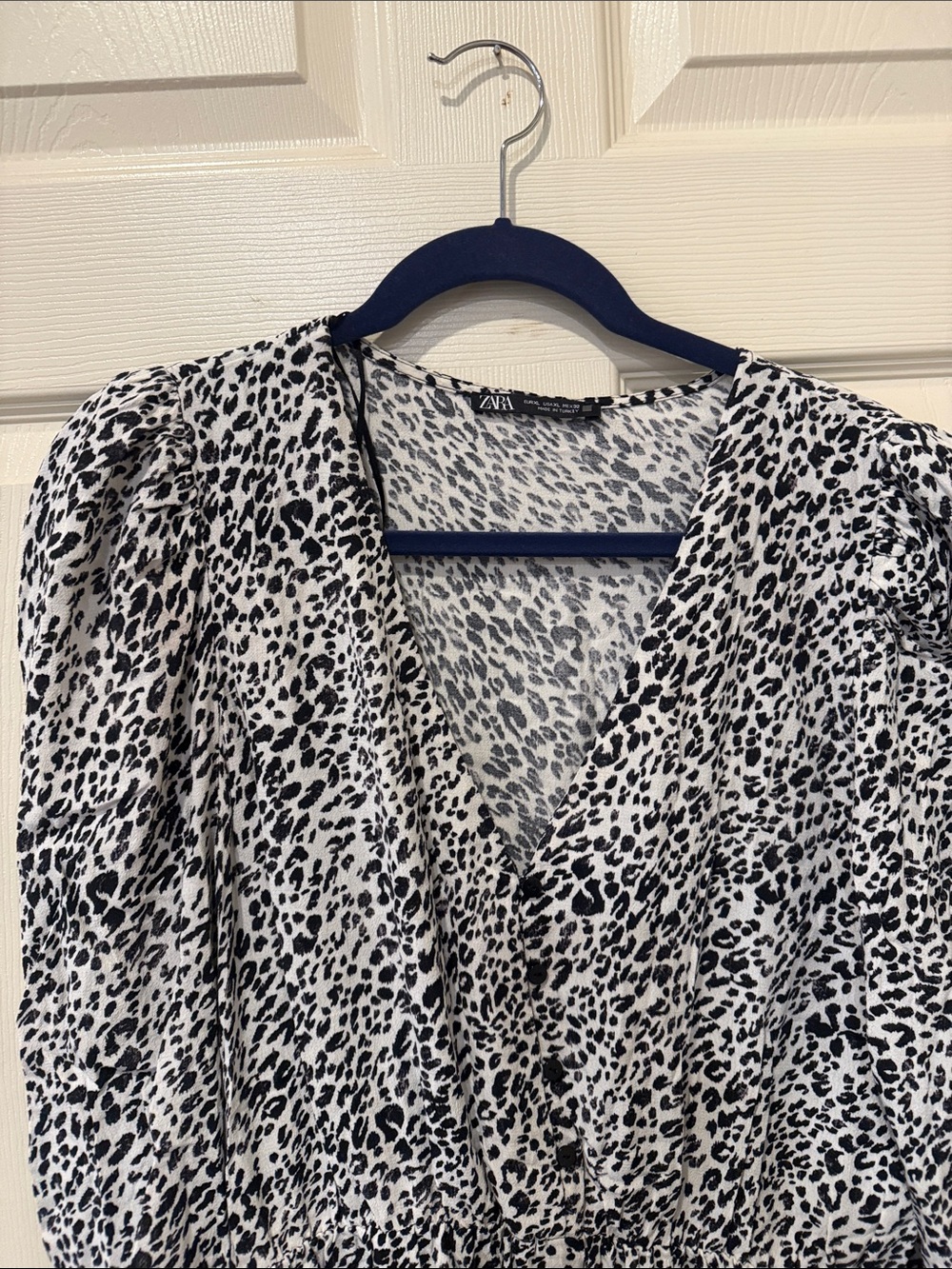 Zara black/white cheetah print ruffle mini dress, XL - Picture 3 of 8